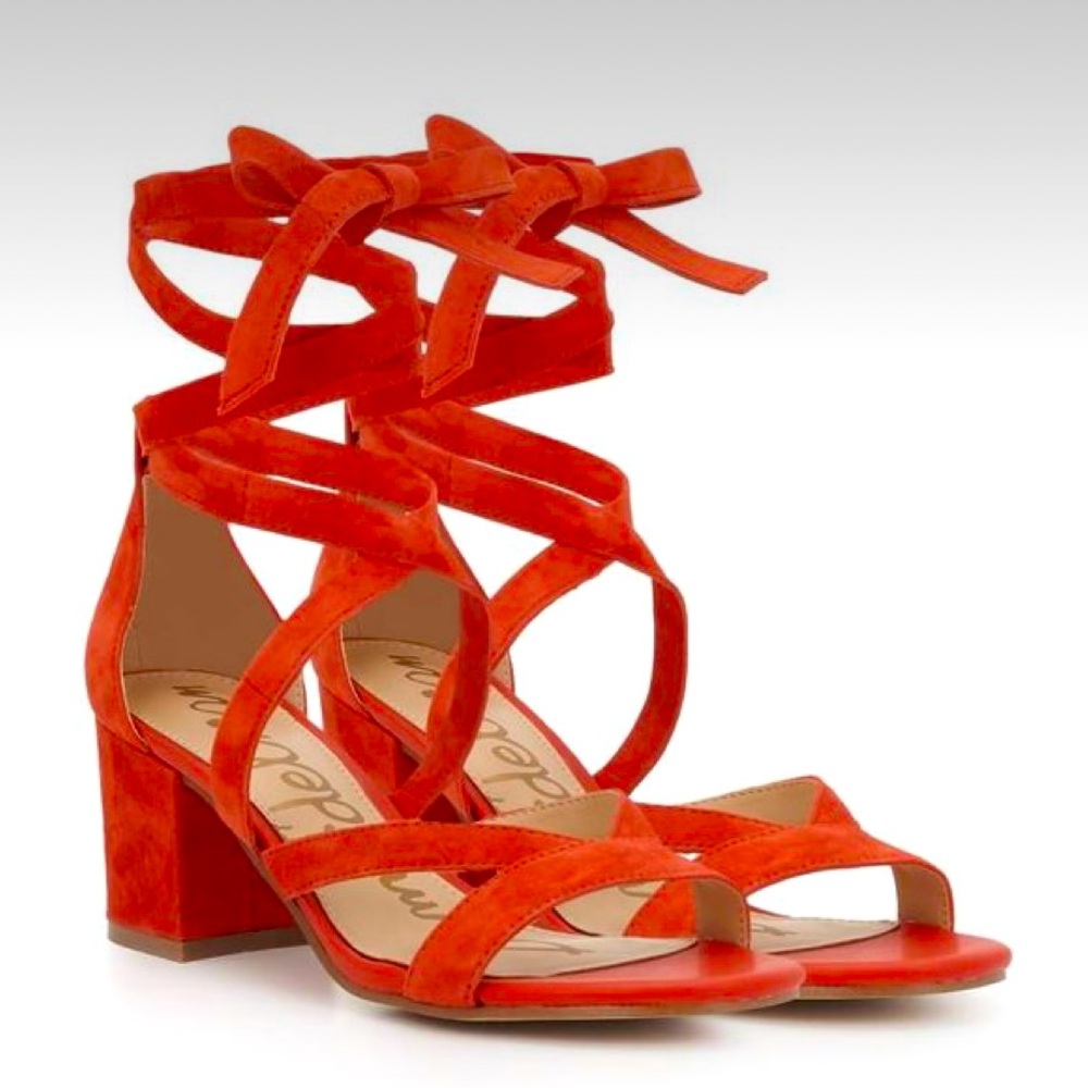 Sam Edelman Sheri ankle wrap suede sandal in orange